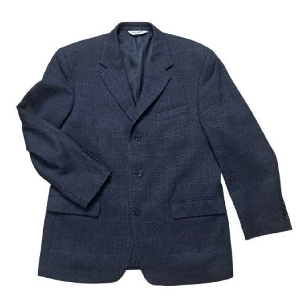 Linea OUMO Blue Plaid 100% Lambs Wool Men Blazer Size 42 Reg 3-Button Jacket